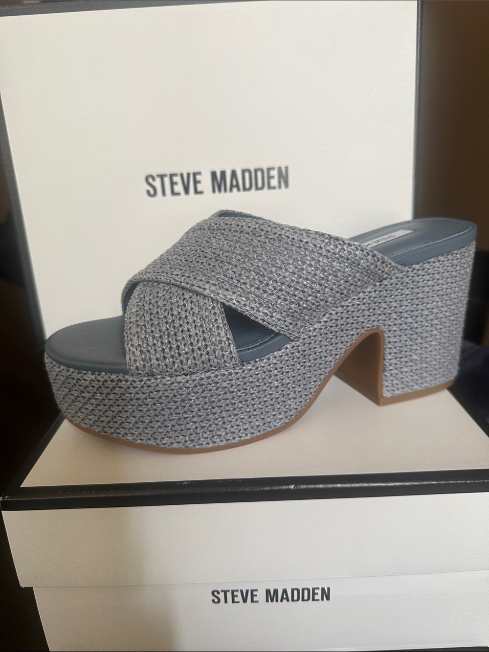 Steve Madden Light Blue Woven Platform Slide